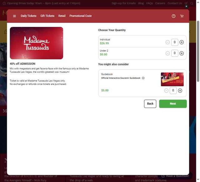 Madame Tussauds Las Vegas checkout page showing Madame Tussauds Las Vegas promo code box | Screenshot taken by SimplyCodes community member on Sep 10, 2025
