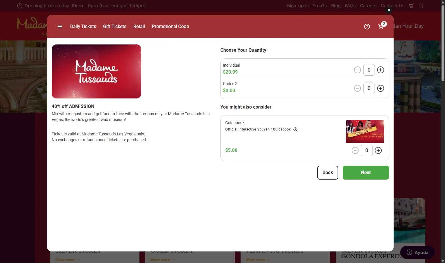 Madame Tussauds Las Vegas checkout page showing Madame Tussauds Las Vegas promo code box | Screenshot taken by SimplyCodes community member on Dec 6, 2025