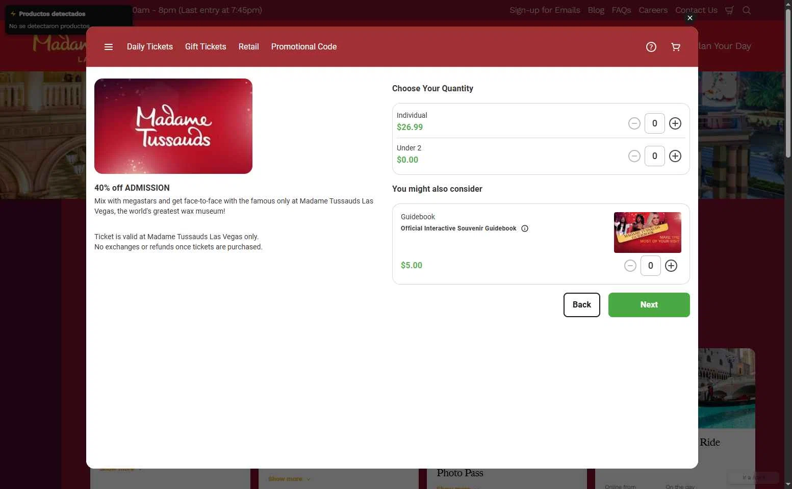 Madame Tussauds Las Vegas checkout page showing Madame Tussauds Las Vegas promo code box | Screenshot taken by SimplyCodes community member on Oct 9, 2025