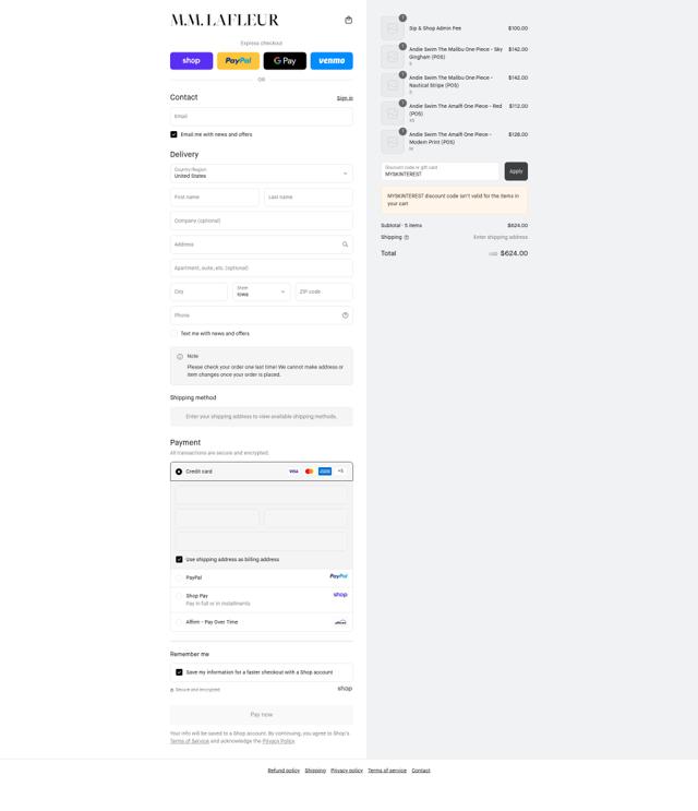 M.M. LaFleur checkout page showing M.M. LaFleur discount code box | Screenshot taken by SimplyCodes community member on Sep 13, 2025