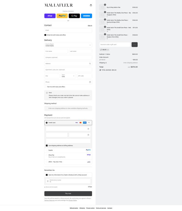 M.M. LaFleur checkout page showing M.M. LaFleur discount code box | Screenshot taken by SimplyCodes community member on Sep 13, 2025