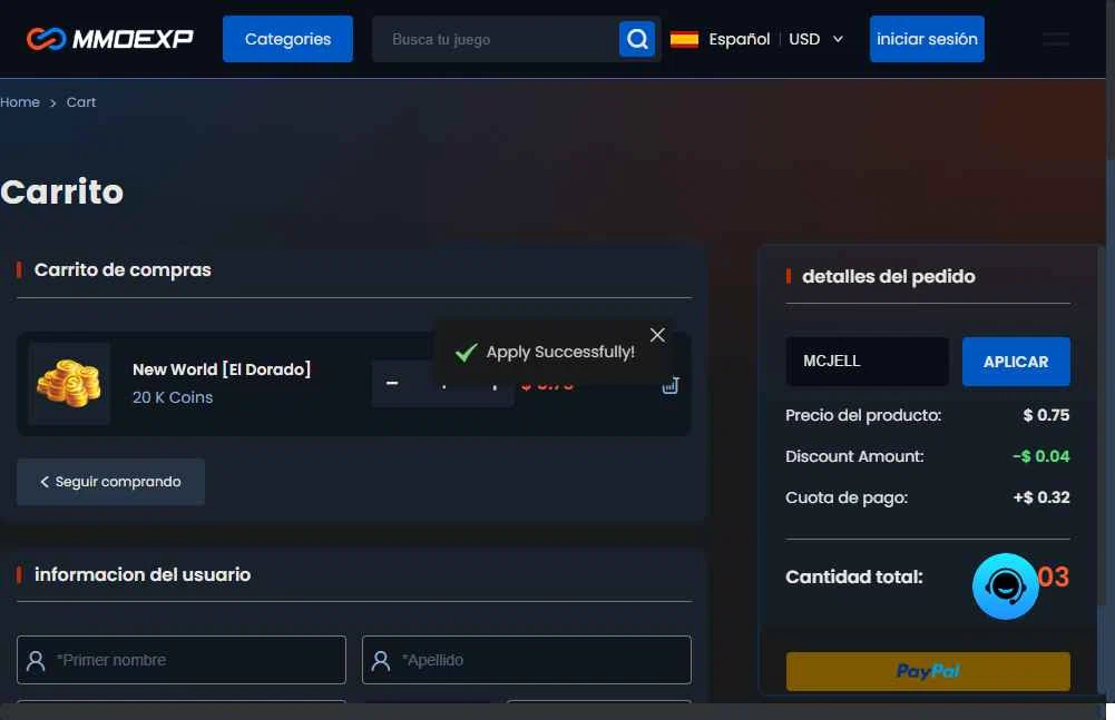 MMOExp checkout page showing MMOExp coupon code box | Screenshot taken by SimplyCodes community member on Jan 23, 2026