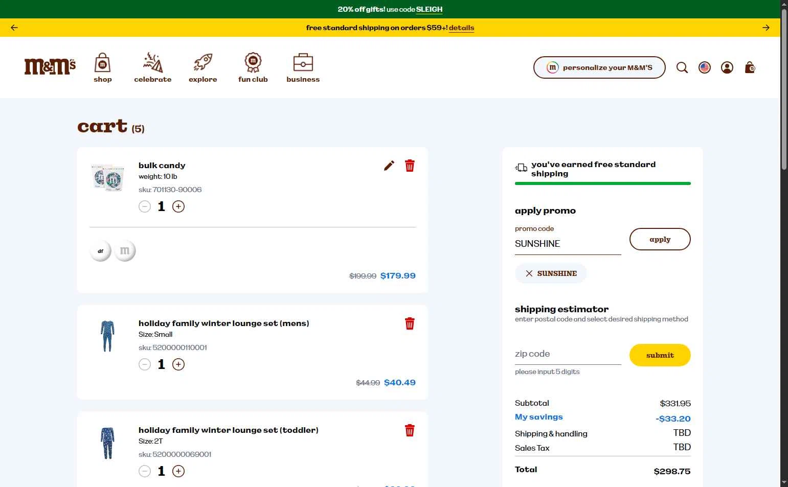 M&M's checkout page showing M&M's promo code box | Screenshot taken by SimplyCodes community member on Dec 18, 2025