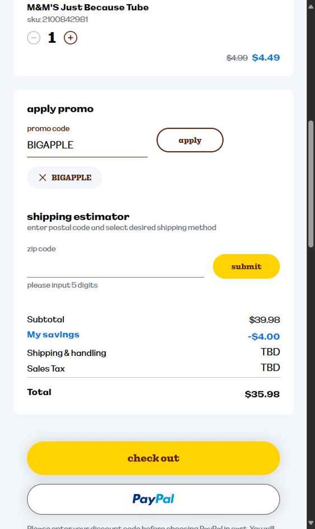 M&M's checkout page showing M&M's promo code box | Screenshot taken by SimplyCodes community member on Sep 8, 2025