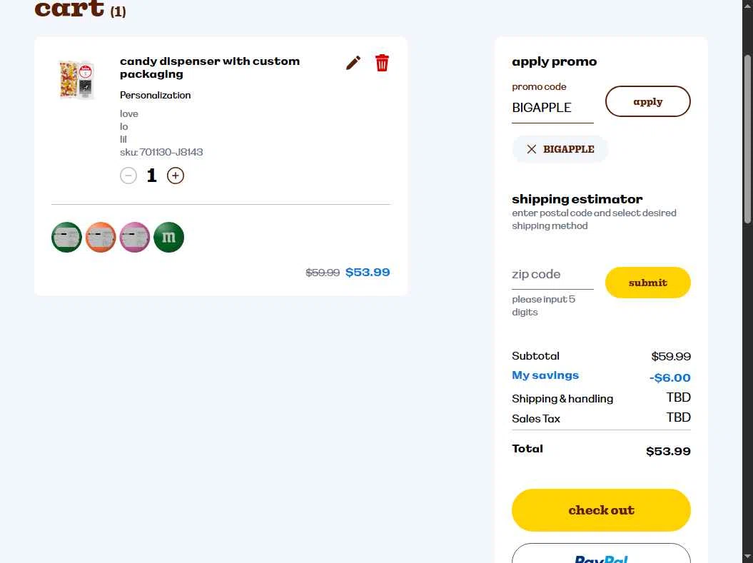 M&M's checkout page showing M&M's promo code box | Screenshot taken by SimplyCodes community member on Dec 28, 2025