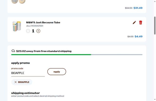 M&M's checkout page showing M&M's promo code box | Screenshot taken by SimplyCodes community member on Aug 17, 2025