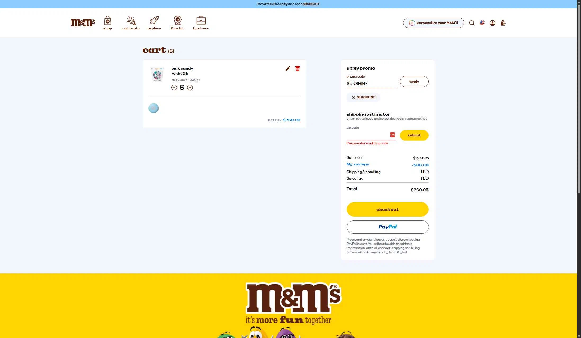 M&M's checkout page showing M&M's promo code box | Screenshot taken by SimplyCodes community member on Dec 29, 2025