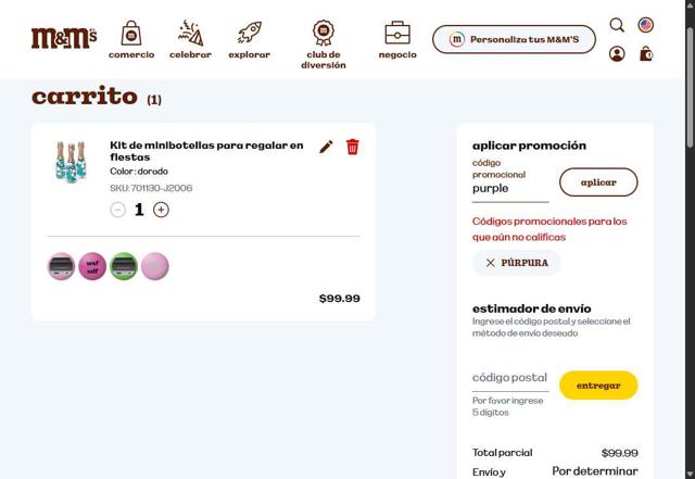 M&M's checkout page showing M&M's promo code box | Screenshot taken by SimplyCodes community member on Sep 8, 2025