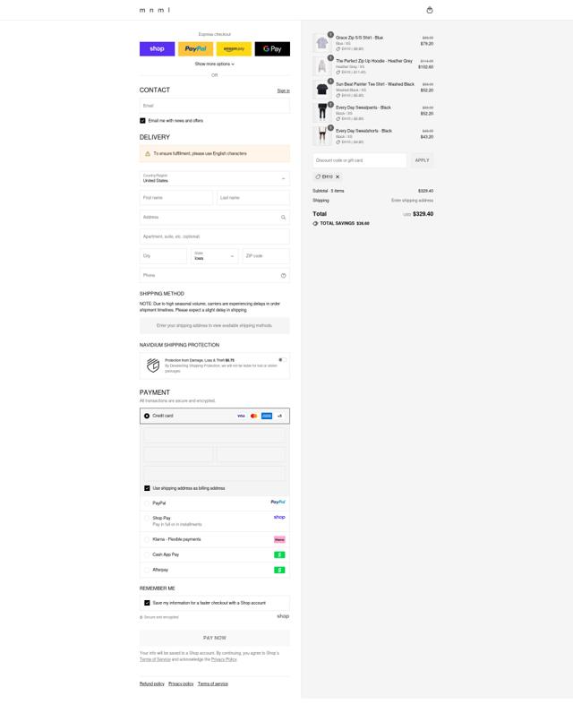 MNML checkout page showing MNML discount code box | Screenshot taken by SimplyCodes community member on Sep 13, 2025