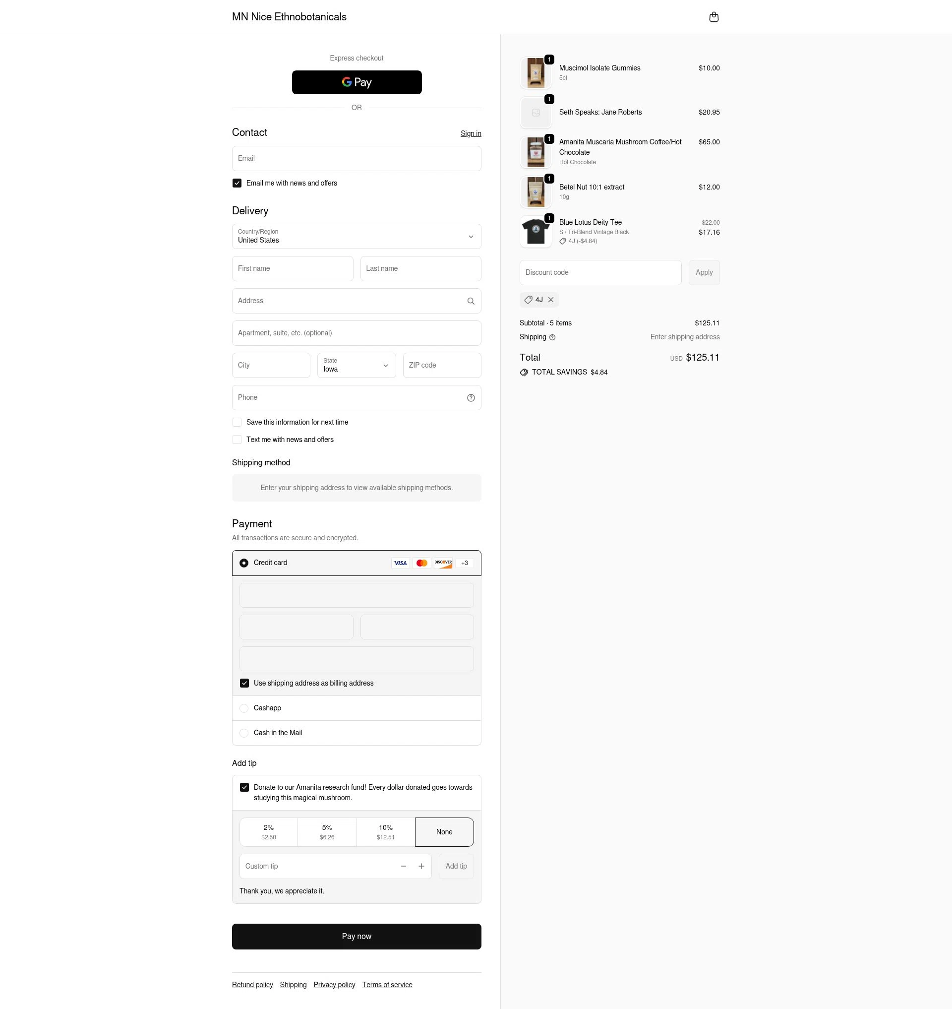 MN Nice Ethnobotanicals checkout page showing MN Nice Ethnobotanicals discount code box | Screenshot taken by SimplyCodes community member on Feb 10, 2026