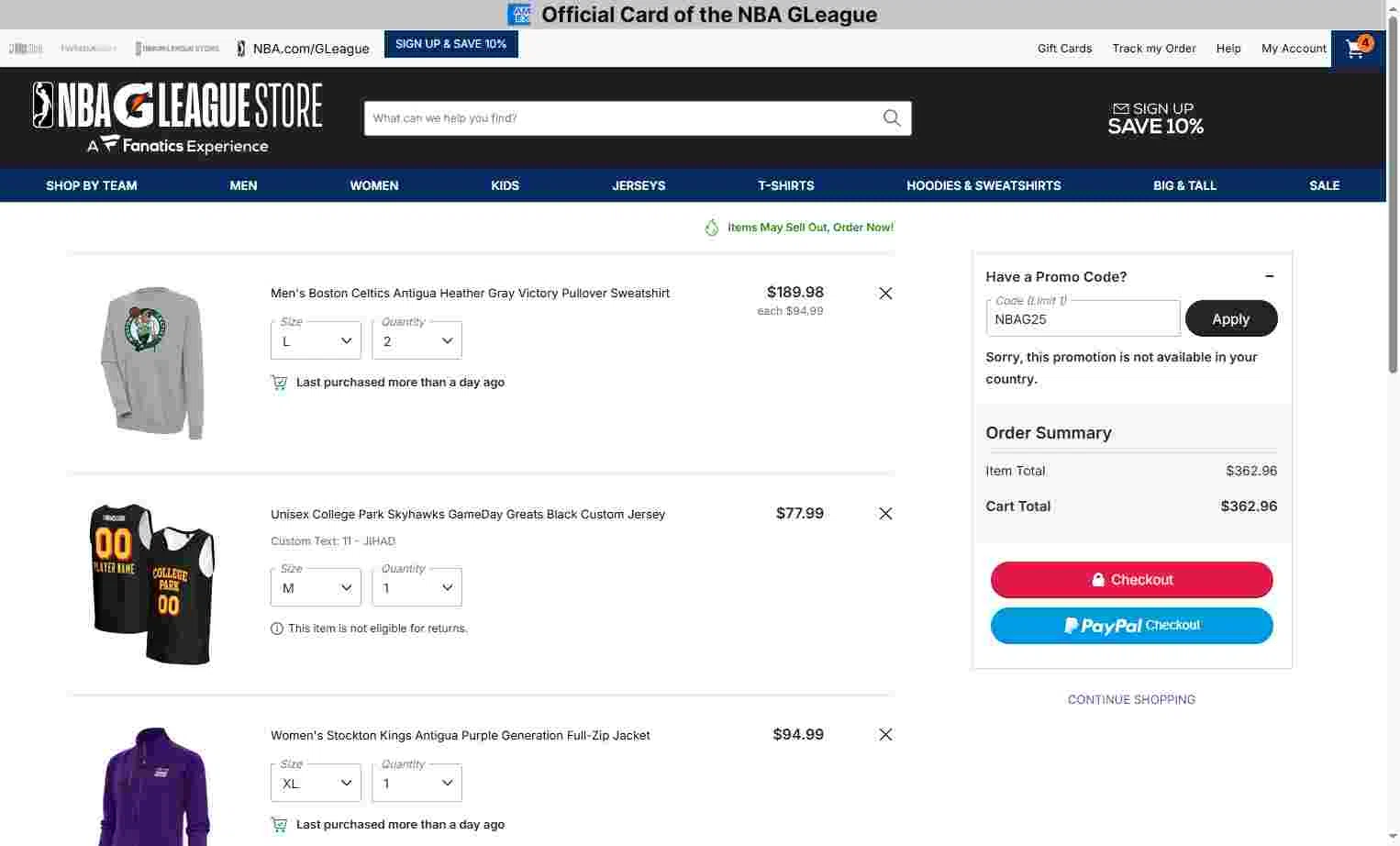 Minnesota Timberwolves checkout page showing Minnesota Timberwolves promo code box | Screenshot taken by SimplyCodes community member on Dec 23, 2025