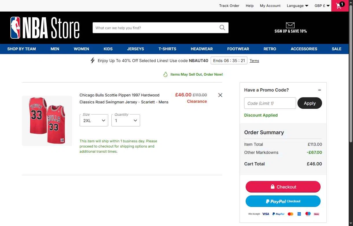 Minnesota Timberwolves checkout page showing Minnesota Timberwolves promo code box | Screenshot taken by SimplyCodes community member on Jan 31, 2026