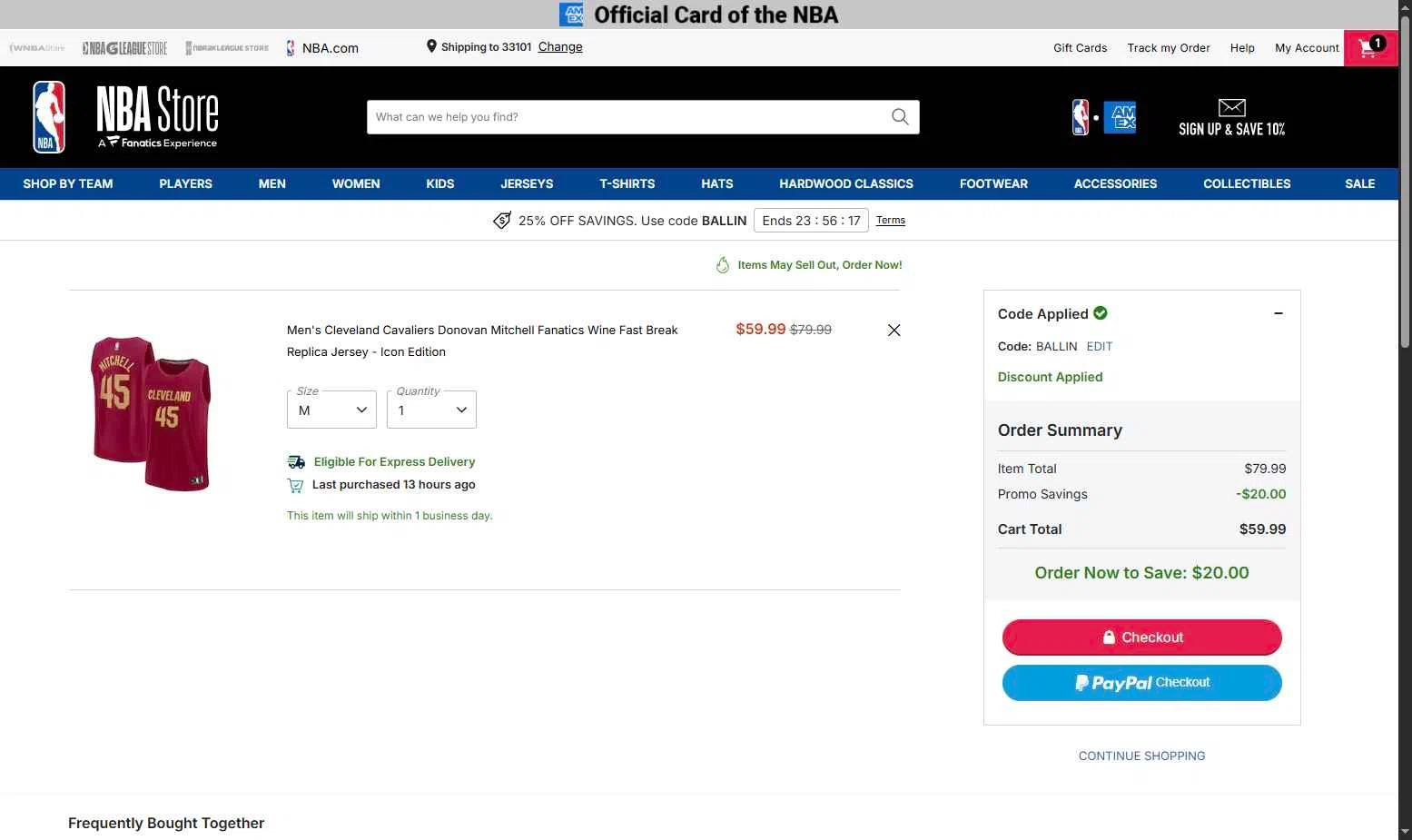 Minnesota Timberwolves checkout page showing Minnesota Timberwolves promo code box | Screenshot taken by SimplyCodes community member on Jan 23, 2026