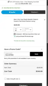 Minnesota Wild Shop coupon verification screenshot