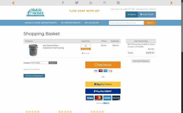 Mobile Home Parts Store checkout page showing Mobile Home Parts Store coupon code box | Screenshot taken by SimplyCodes community member on Jun 8, 2025