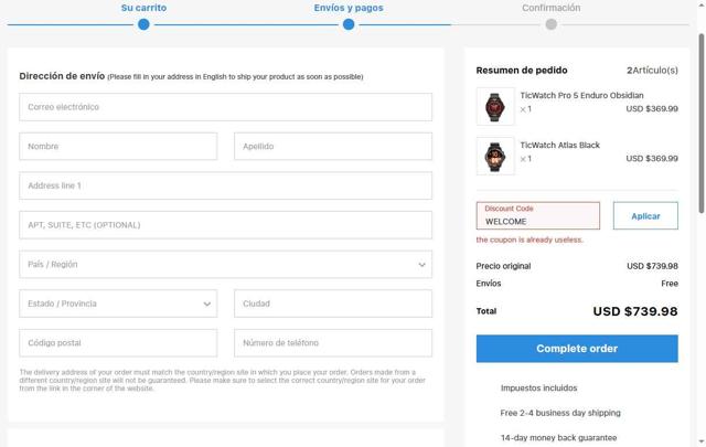 Mobvoi checkout page showing Mobvoi promo code box | Screenshot taken by SimplyCodes community member on May 14, 2025