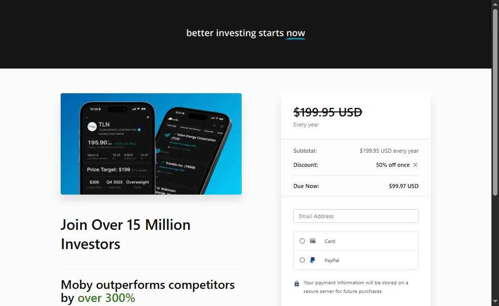 Moby.co checkout page showing Moby.co promo code box | Screenshot taken by SimplyCodes community member on Oct 31, 2025