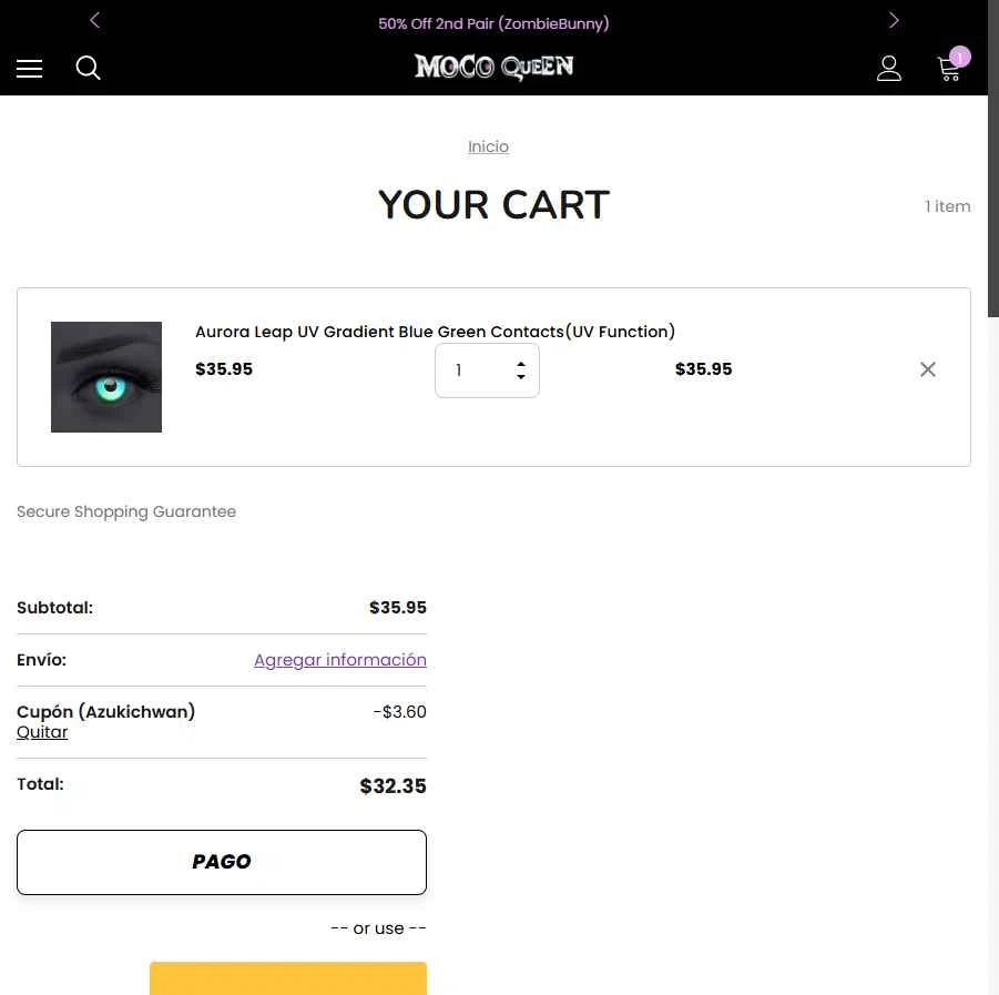 Moco Queen checkout page showing Moco Queen discount code box | Screenshot taken by SimplyCodes community member on Dec 26, 2025