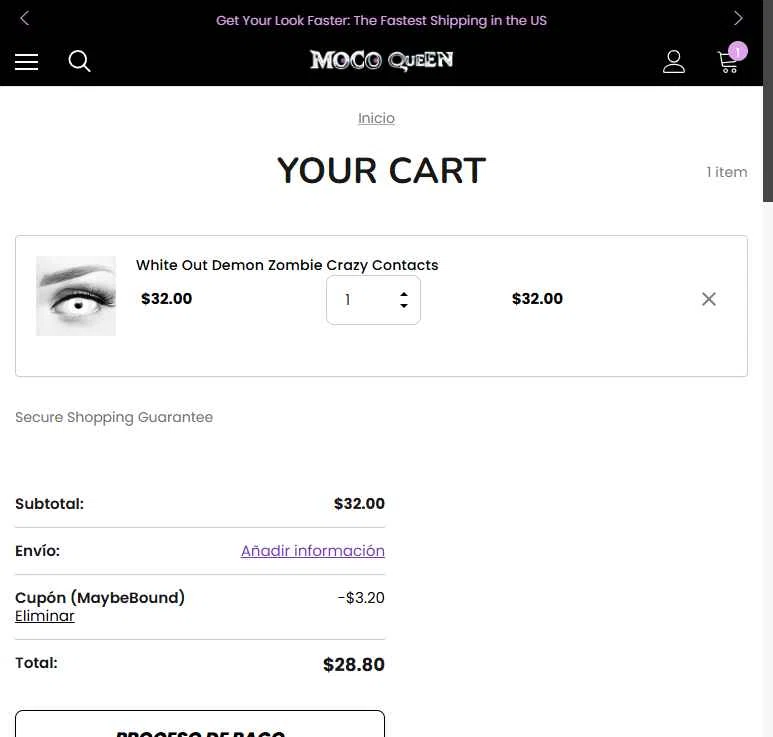 Moco Queen checkout page showing Moco Queen discount code box | Screenshot taken by SimplyCodes community member on Jan 6, 2026