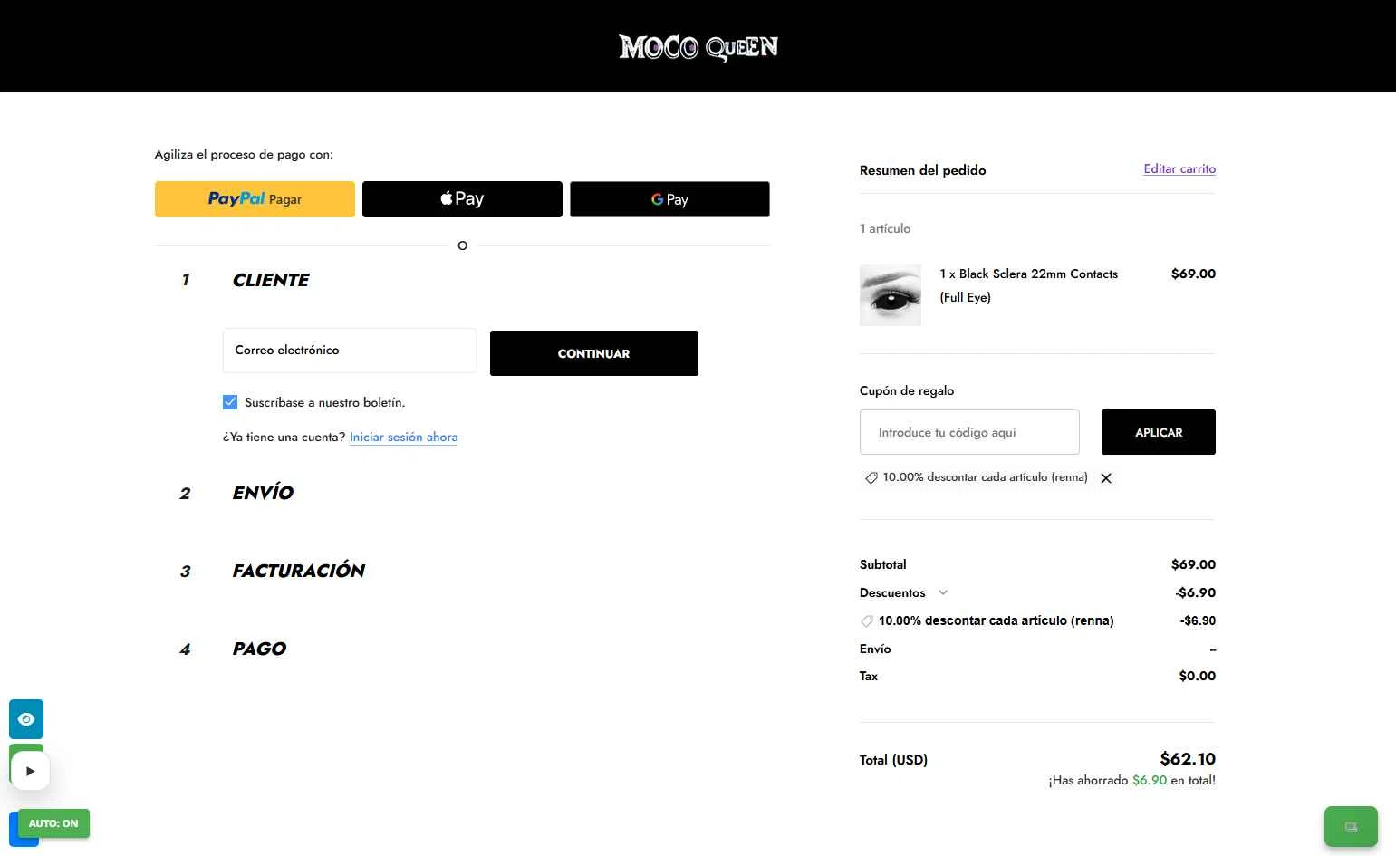 Moco Queen checkout page showing Moco Queen discount code box | Screenshot taken by SimplyCodes community member on Feb 10, 2026
