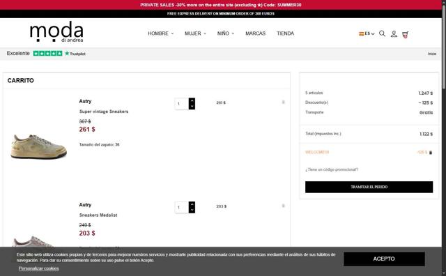 Moda di Andrea checkout page showing Moda di Andrea promo code box | Screenshot taken by SimplyCodes community member on Jun 13, 2025