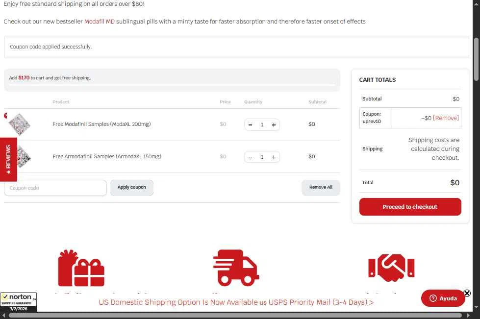 ModafinilXL checkout page showing ModafinilXL discount code box | Screenshot taken by SimplyCodes community member on Feb 3, 2026