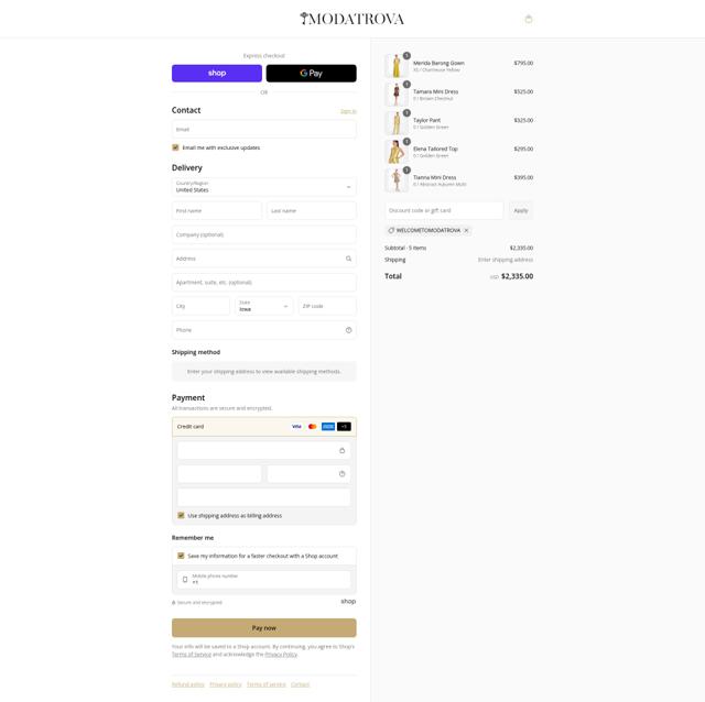 Modatrova checkout page showing Modatrova discount code box | Screenshot taken by SimplyCodes community member on Sep 12, 2025