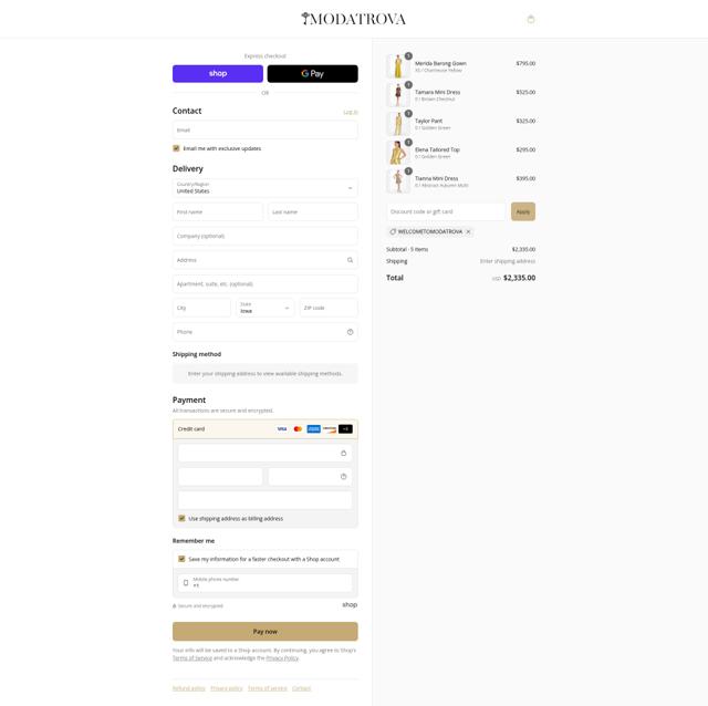 Modatrova checkout page showing Modatrova discount code box | Screenshot taken by SimplyCodes community member on Sep 8, 2025