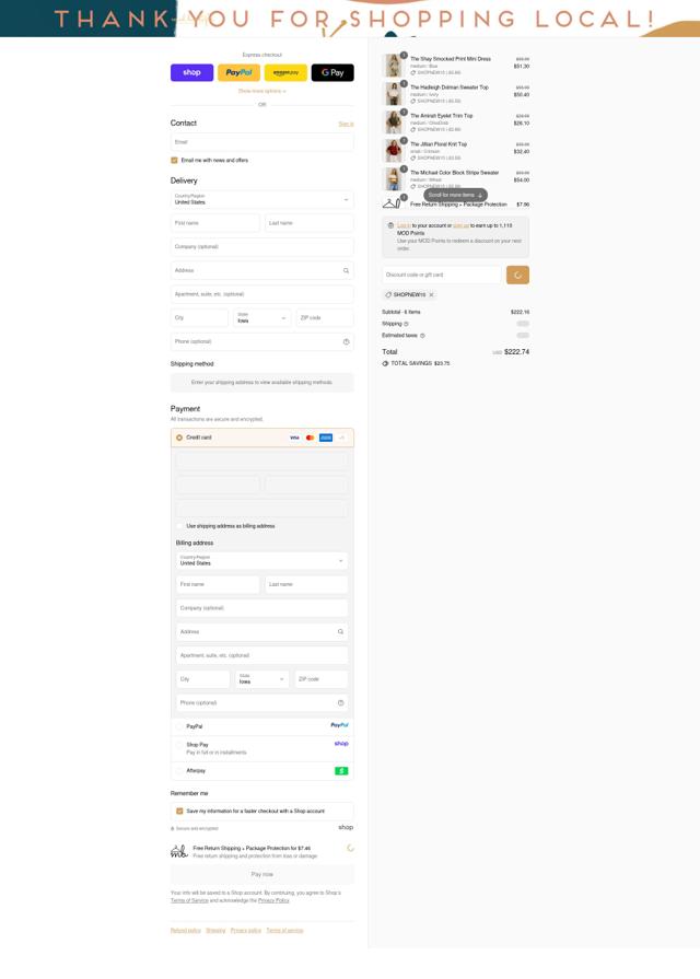 MOD Boutique checkout page showing MOD Boutique discount code box | Screenshot taken by SimplyCodes community member on Sep 12, 2025