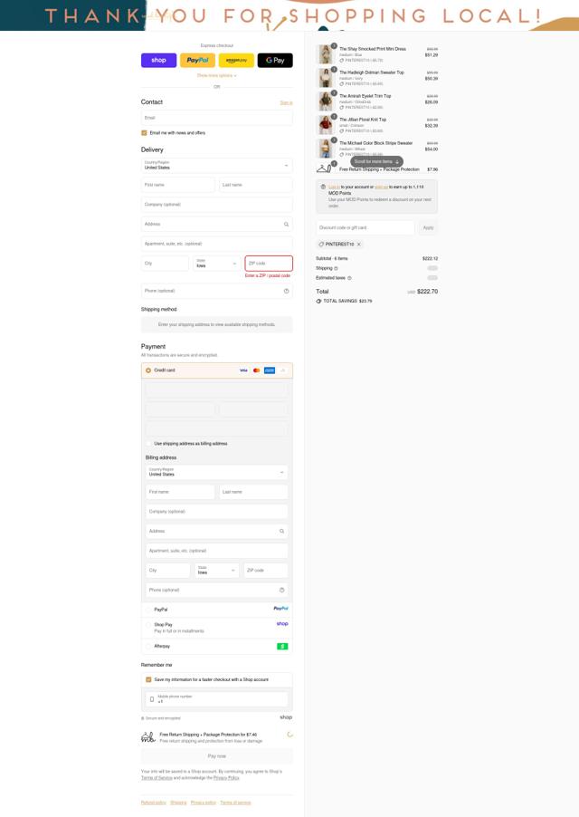 MOD Boutique checkout page showing MOD Boutique discount code box | Screenshot taken by SimplyCodes community member on Sep 12, 2025