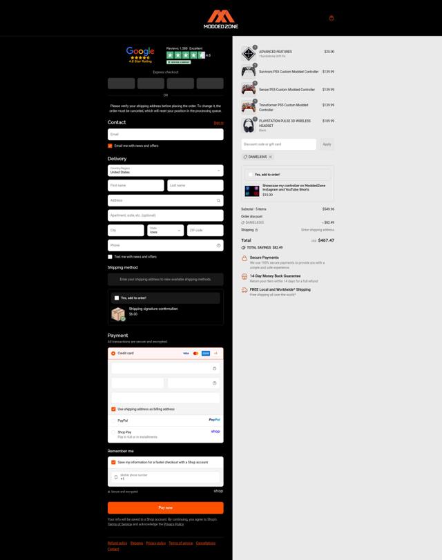 ModdedZone checkout page showing ModdedZone discount code box | Screenshot taken by SimplyCodes community member on Sep 10, 2025