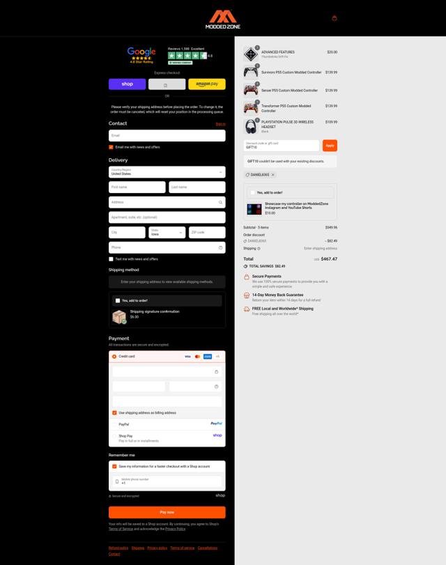 ModdedZone checkout page showing ModdedZone discount code box | Screenshot taken by SimplyCodes community member on Sep 10, 2025
