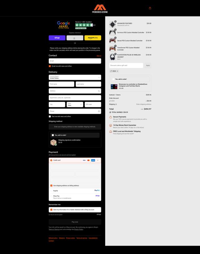 ModdedZone checkout page showing ModdedZone discount code box | Screenshot taken by SimplyCodes community member on Sep 10, 2025