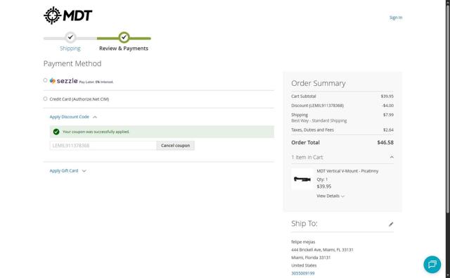 Modular Driven Technologies checkout page showing Modular Driven Technologies promo code box | Screenshot taken by SimplyCodes community member on Sep 12, 2025