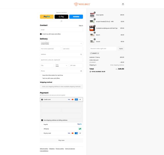 Modelones checkout page showing Modelones promo code box | Screenshot taken by SimplyCodes community member on Sep 13, 2025