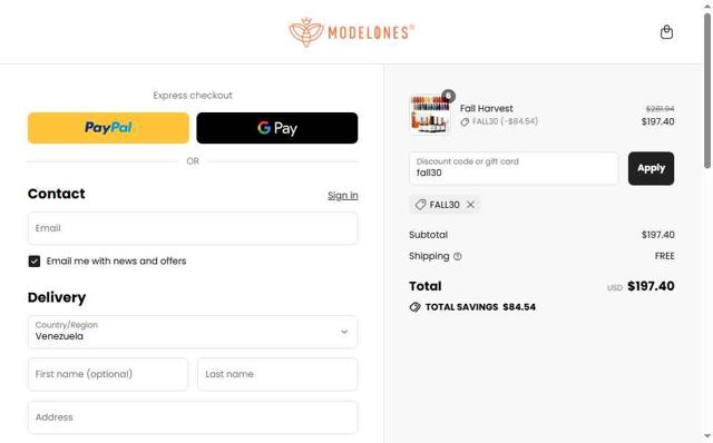 Modelones checkout page showing Modelones promo code box | Screenshot taken by SimplyCodes community member on Sep 13, 2025