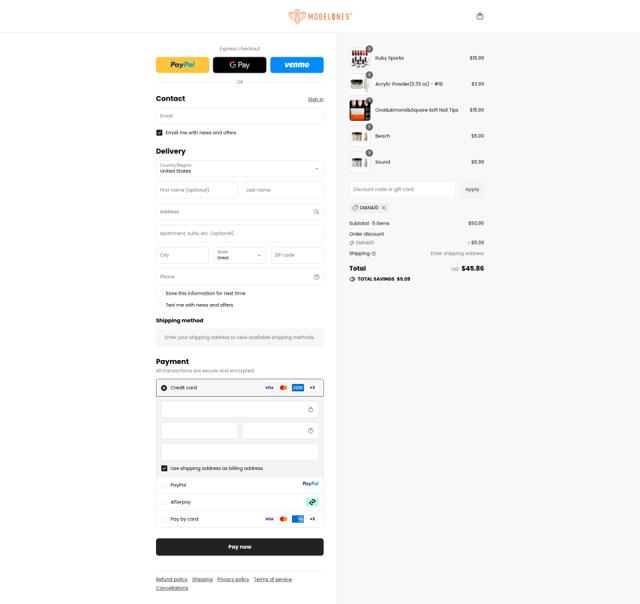 Modelones checkout page showing Modelones promo code box | Screenshot taken by SimplyCodes community member on Sep 13, 2025