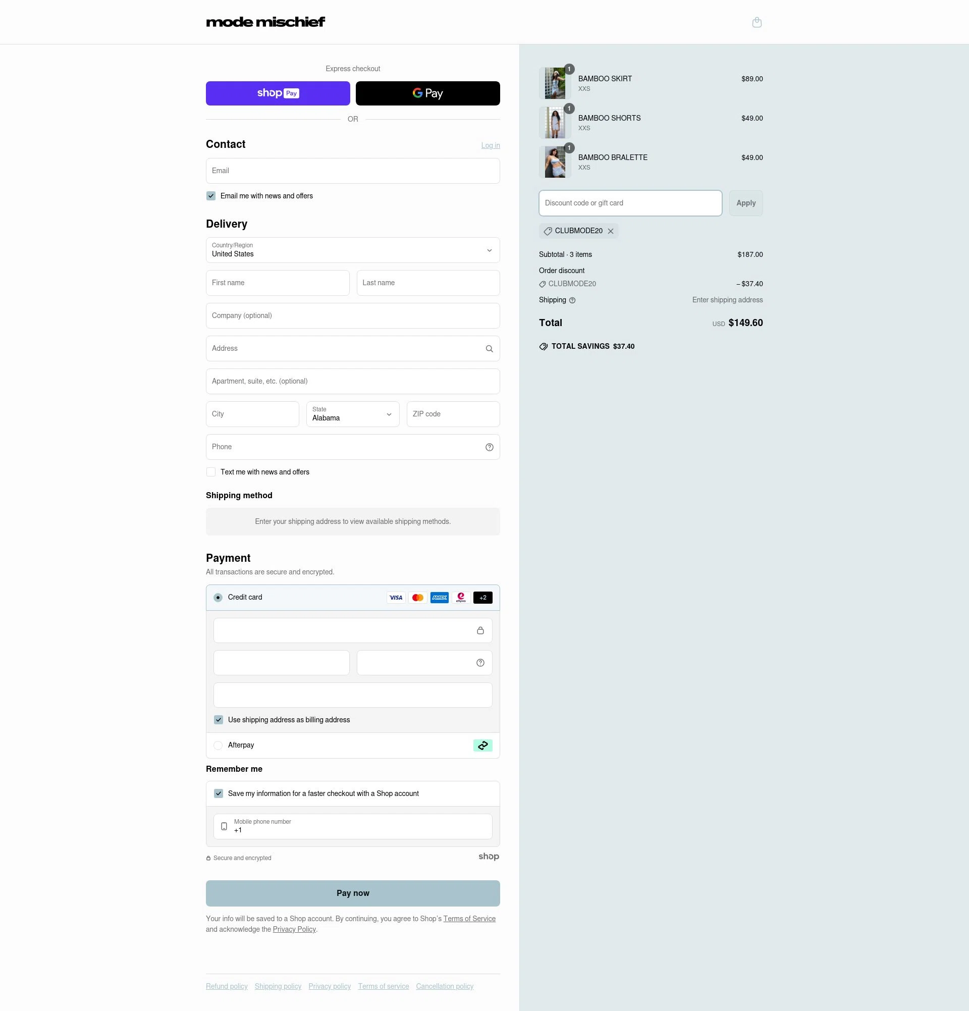 Mode Mischief Studios checkout page showing Mode Mischief Studios promo code box | Screenshot taken by SimplyCodes community member on May 10, 2025