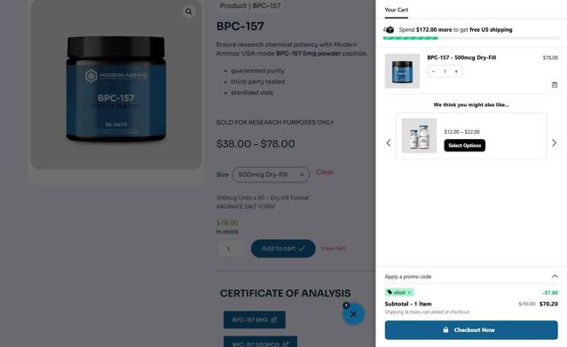 Modern Aminos checkout page showing Modern Aminos discount code box | Screenshot taken by SimplyCodes community member on Aug 19, 2025