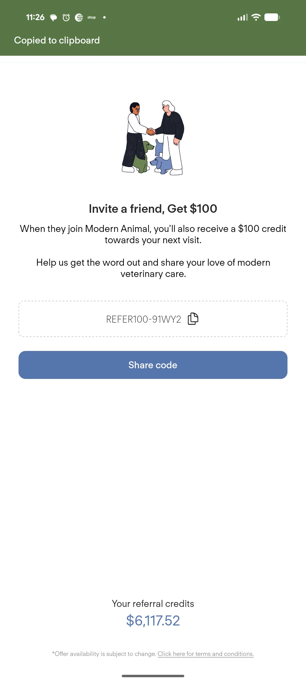 Modern Animal promo code screenshot showing code REFER100-91WY2 applied at Modern Animal checkout page. Uploaded by SimplyCodes community member Simply_Coded on Dec 5, 2025