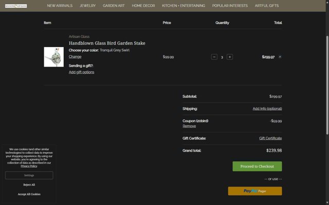 Modern Artisans checkout page showing Modern Artisans coupon code box | Screenshot taken by SimplyCodes community member on Sep 4, 2025