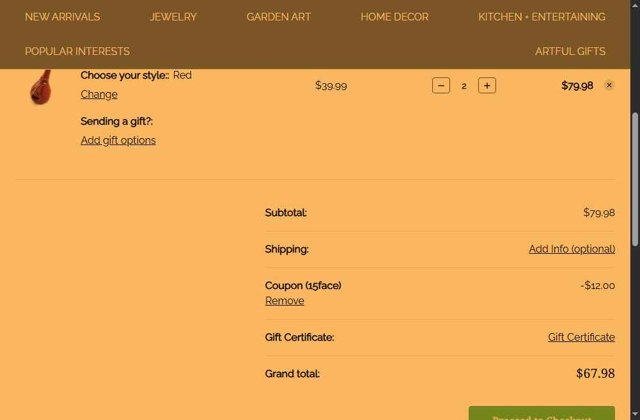 Modern Artisans checkout page showing Modern Artisans coupon code box | Screenshot taken by SimplyCodes community member on Sep 4, 2025