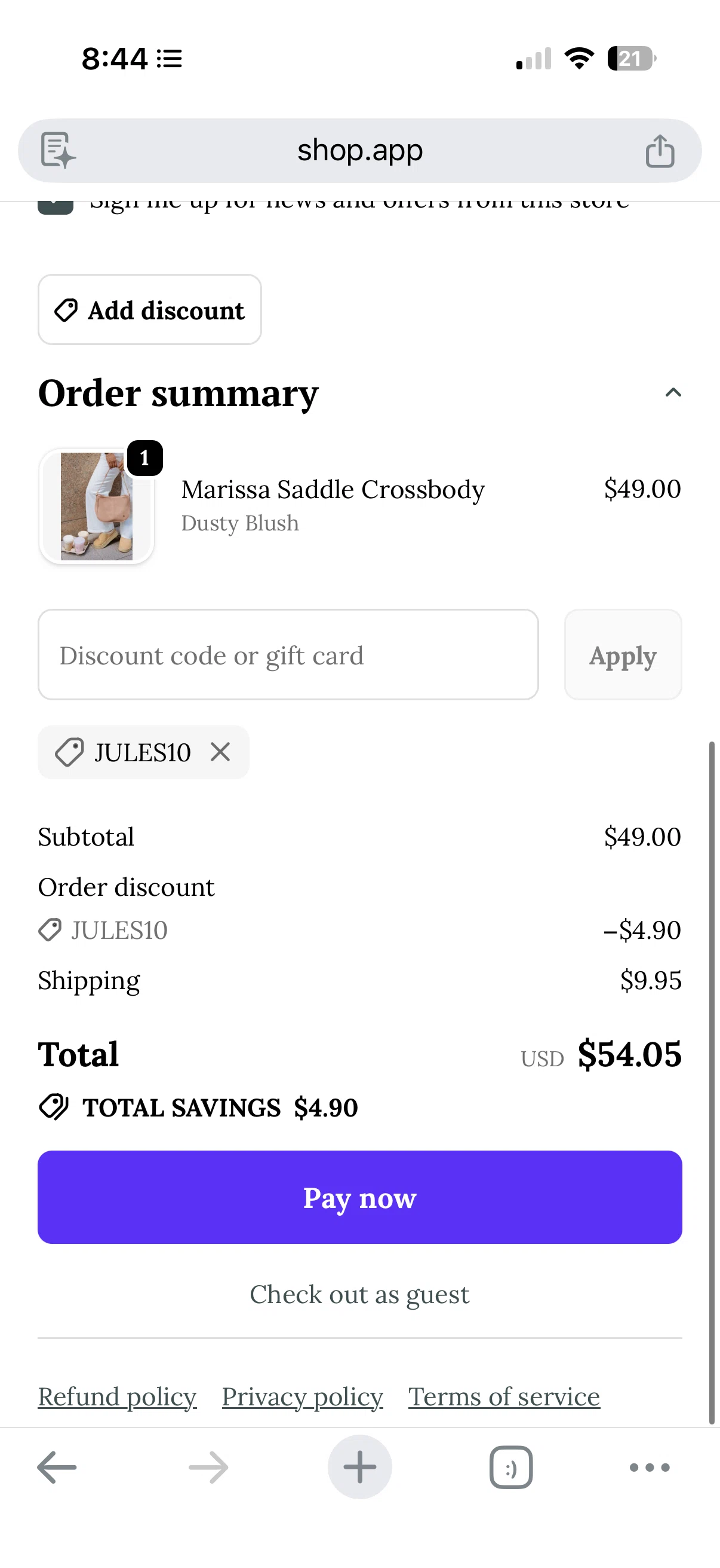 modern+chic promo code screenshot showing code JULES10 applied at modern+chic checkout page. Uploaded by SimplyCodes community member CouponMaestro4208 on Feb 4, 2026