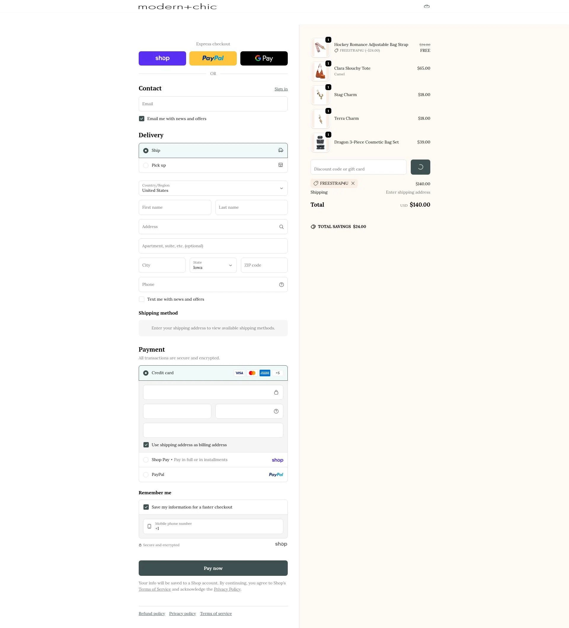 modern+chic checkout page showing modern+chic promo code box | Screenshot taken by SimplyCodes community member on Jan 28, 2026