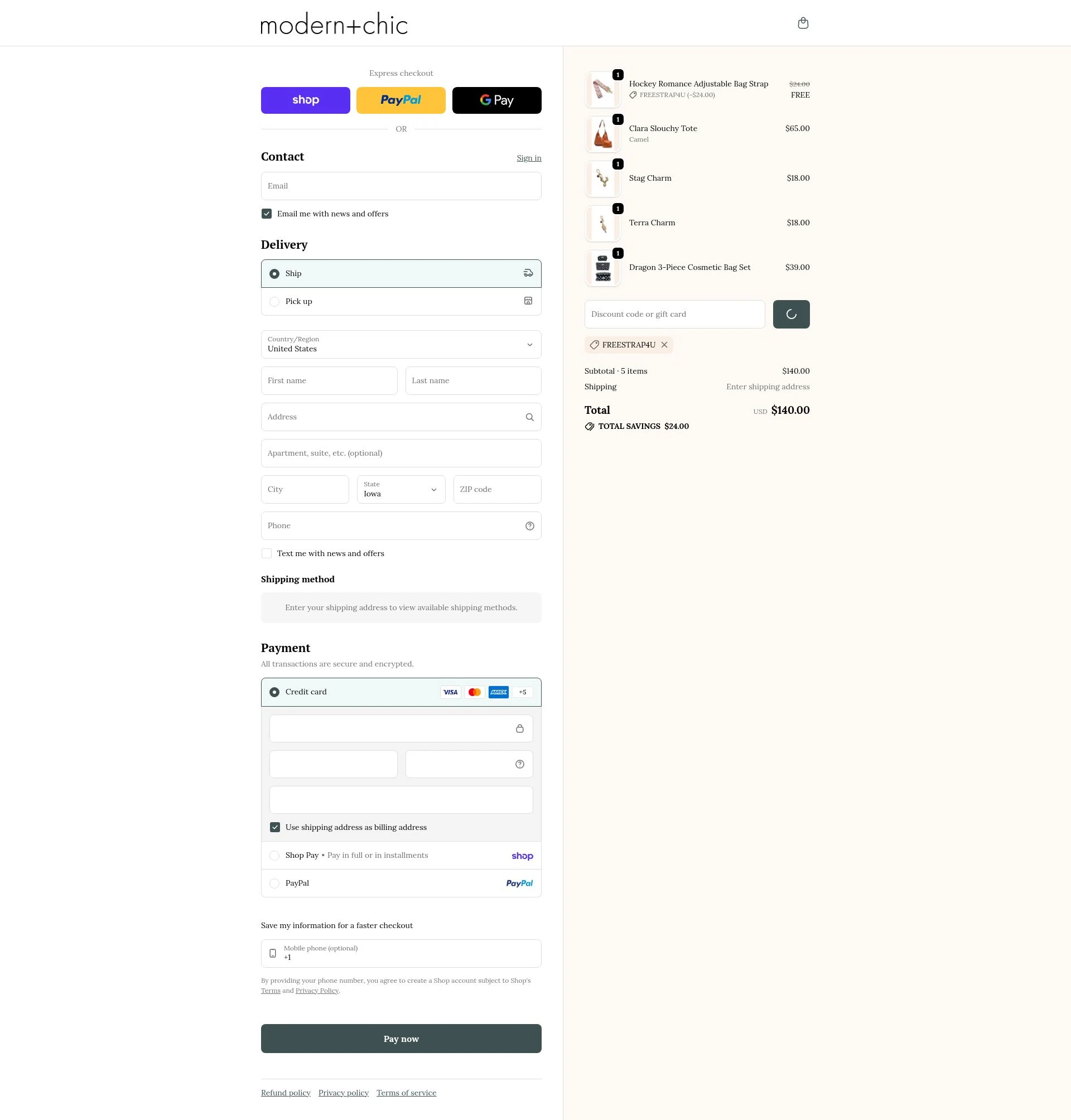 modern+chic checkout page showing modern+chic promo code box | Screenshot taken by SimplyCodes community member on Feb 2, 2026