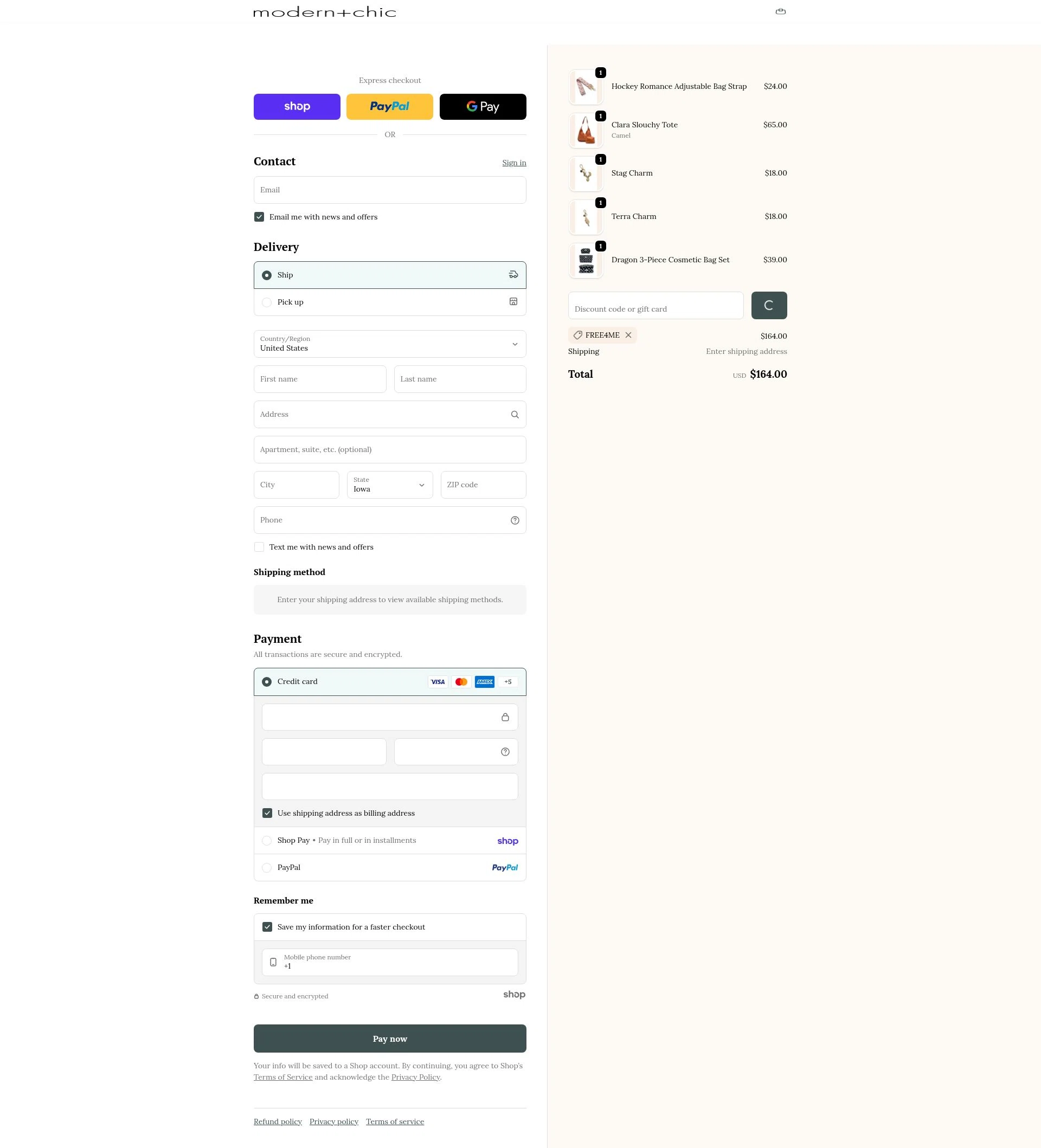 modern+chic checkout page showing modern+chic promo code box | Screenshot taken by SimplyCodes community member on Jan 28, 2026