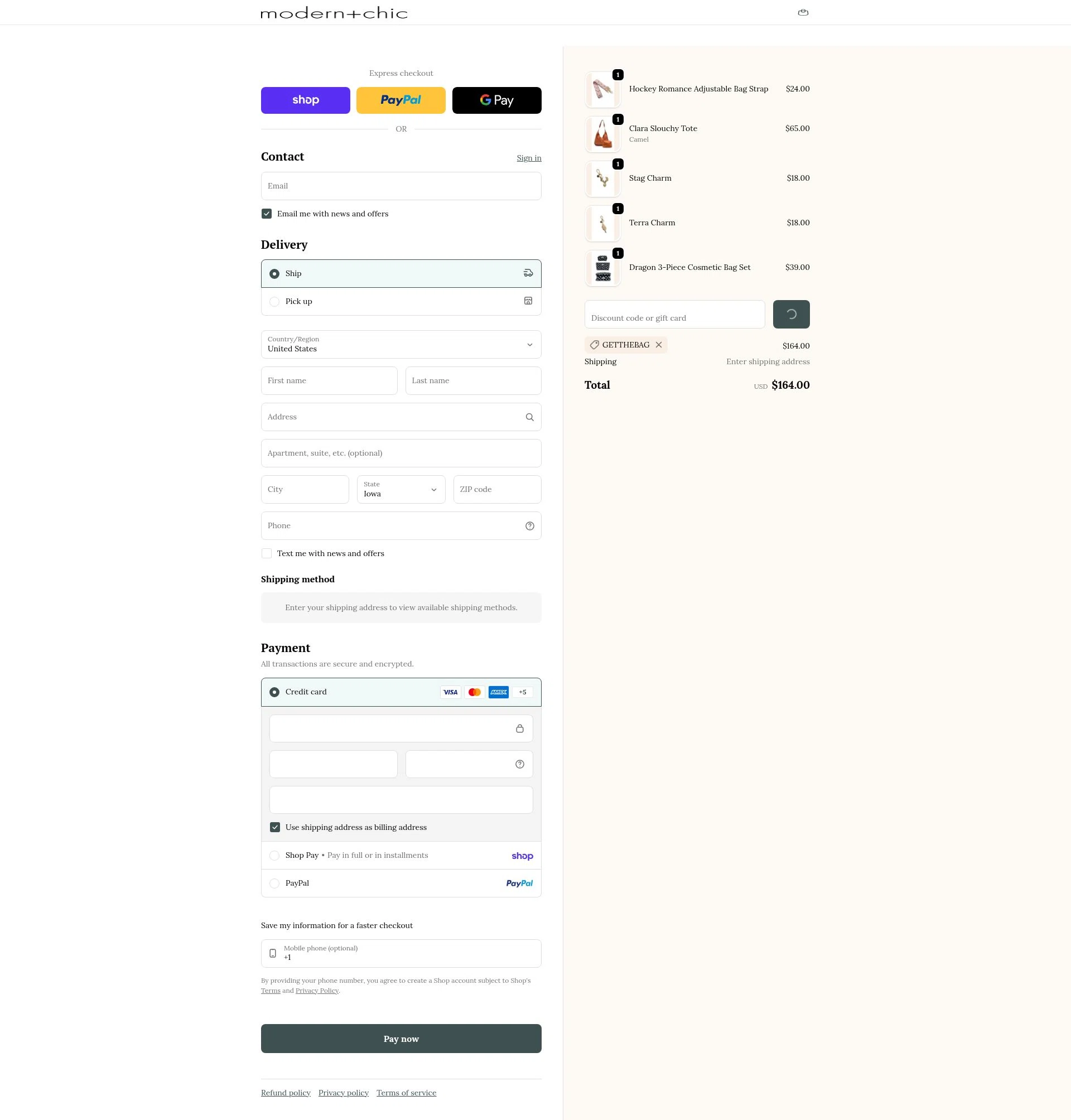 modern+chic checkout page showing modern+chic promo code box | Screenshot taken by SimplyCodes community member on Feb 6, 2026