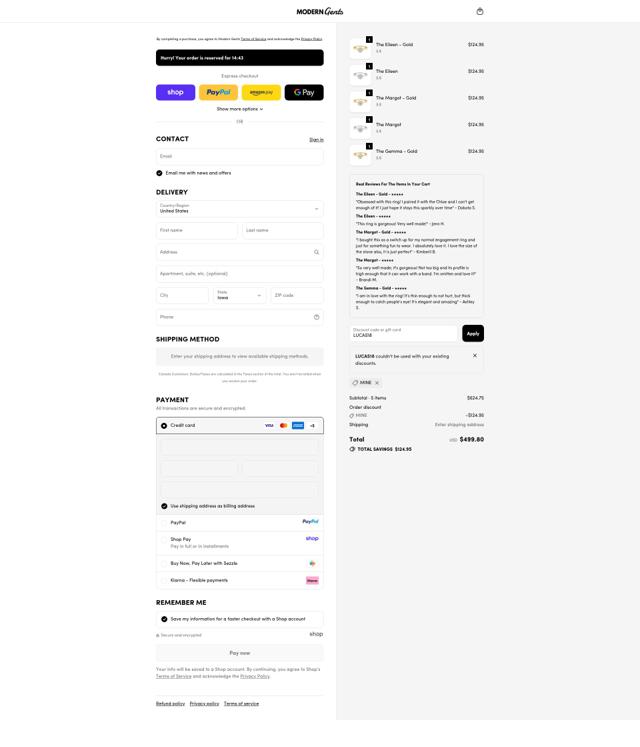 Modern Gents Trading checkout page showing Modern Gents Trading promo code box | Screenshot taken by SimplyCodes community member on Oct 11, 2025
