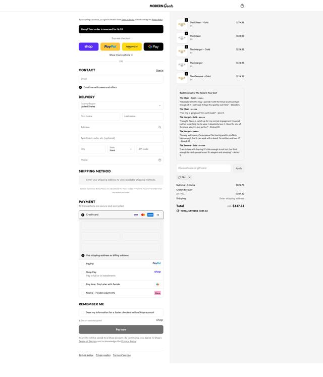 Modern Gents Trading checkout page showing Modern Gents Trading promo code box | Screenshot taken by SimplyCodes community member on Oct 11, 2025
