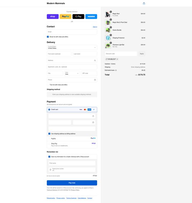 Modern Mammals checkout page showing Modern Mammals discount code box | Screenshot taken by SimplyCodes community member on Sep 11, 2025